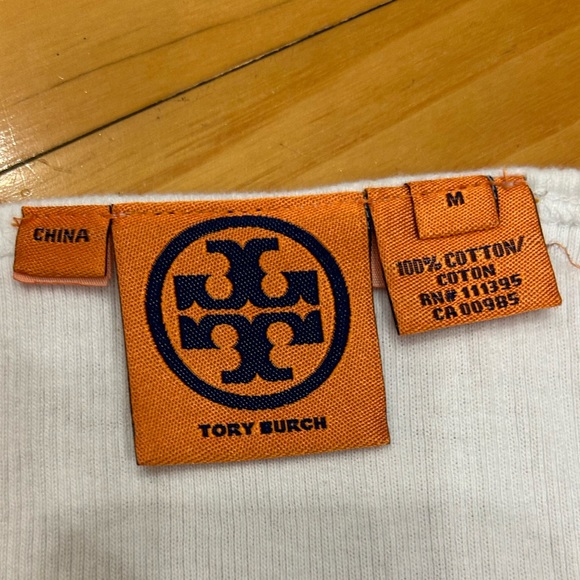 Vintage Collectors Tory Burch Leather Navy Logo White Cotton Ribbed Tank Top - Picture 3 of 7